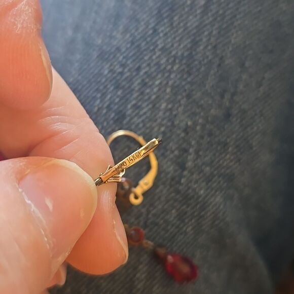 Vintage Gold Filled Red Dangle Earrings - Picture 6 of 9